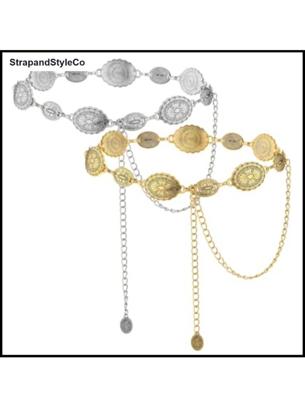 Western Metal Waist Chain Belt for Women Adjustable Zinc Alloy 2Pc